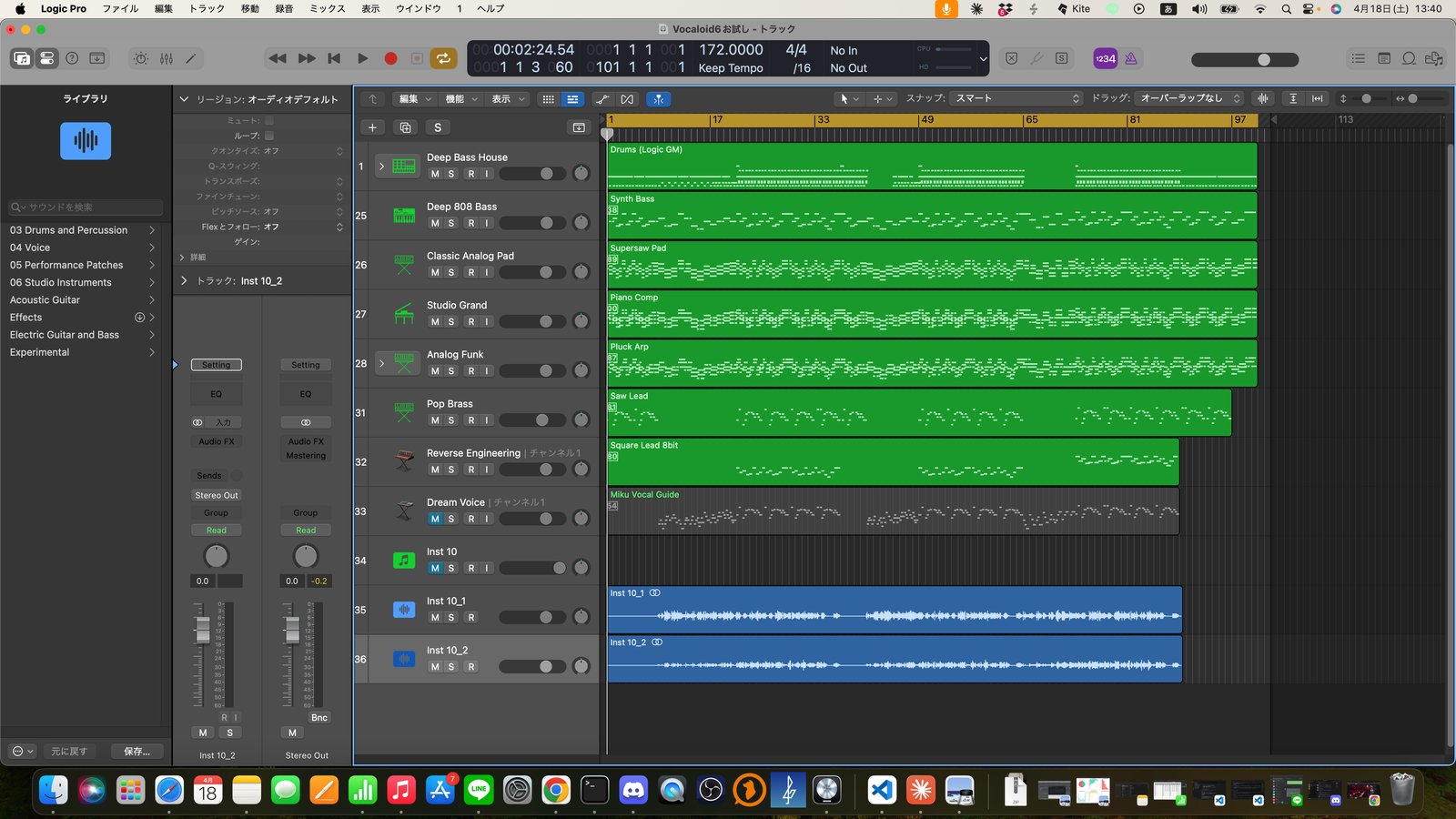 VOCALOID6の初音ミクで完成させたプロジェクト画面